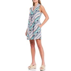 Tommy Bahama Multicolor Geometric Linen Grand Isle Shift Sleeveless Dress Sz XL